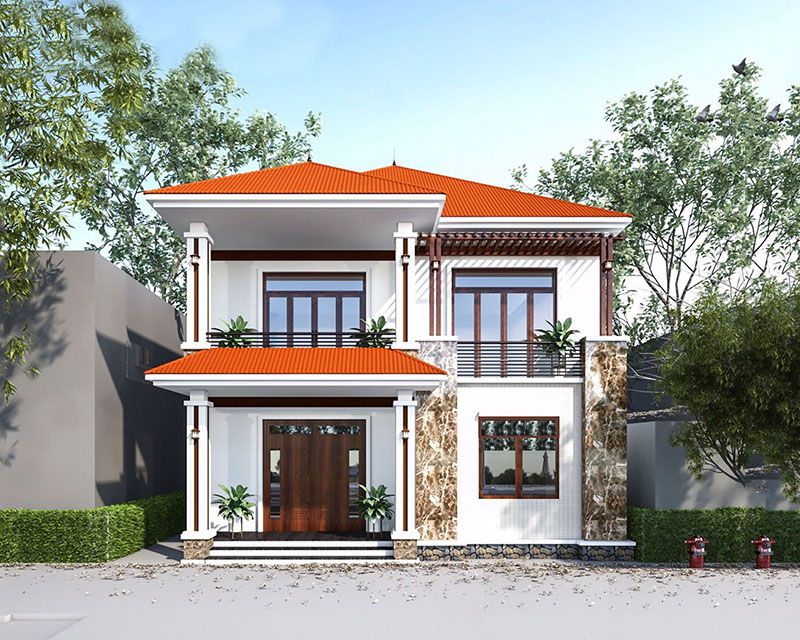 Thiết kế mẫu nhà đẹp 2 tầng mái thái tại Hà Tĩnh