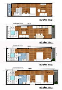 Mặt bằng công năng thiết kế nhà ống 4 tầng 4x10m